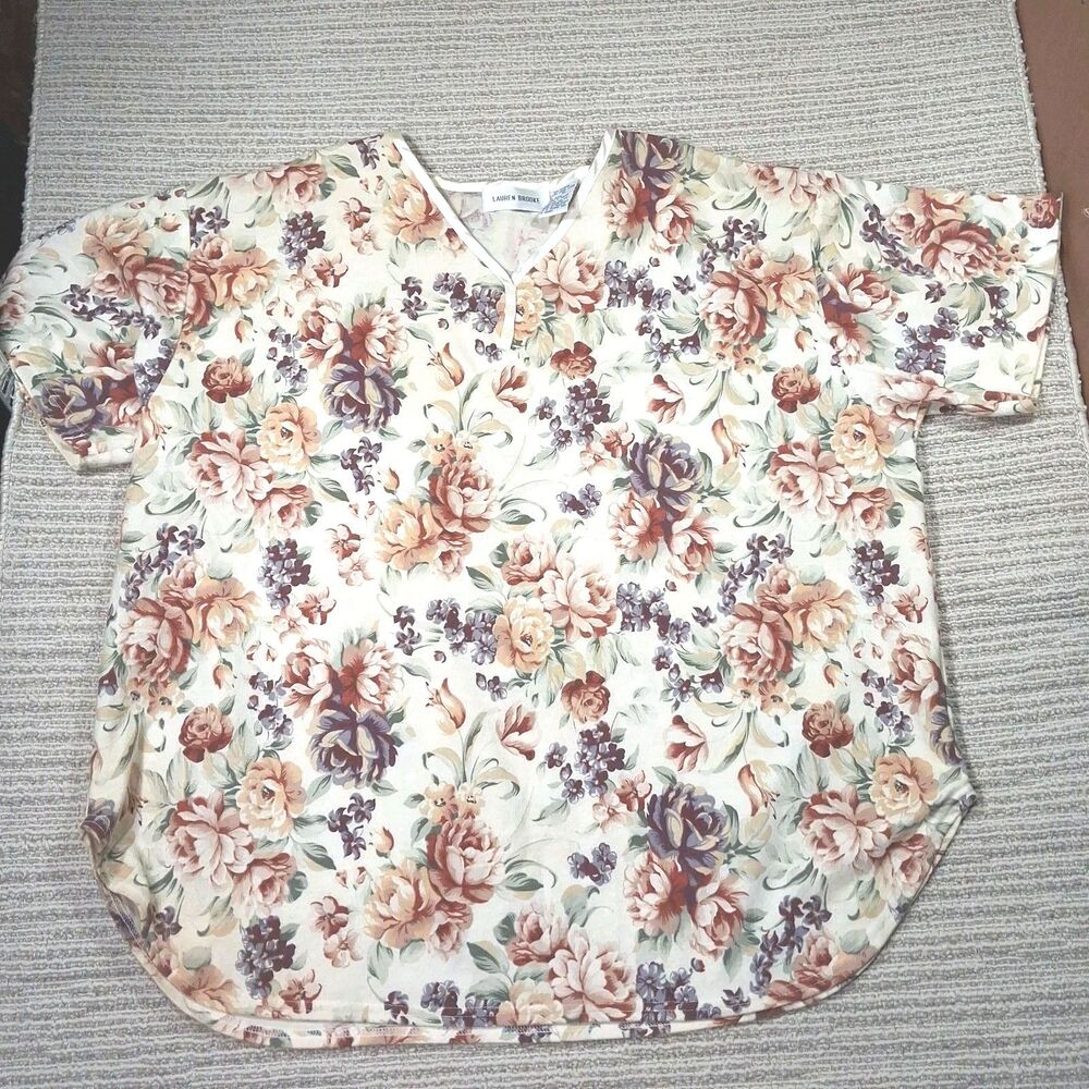 Lauren Brooke Womens 3X Vintage Floral Short Sleeve V-Neck Top Sleepwear Pajamas